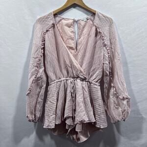 Fashion Nova Ruffle Blush Pink Romantic Romper Women's Size S Long Sleeve